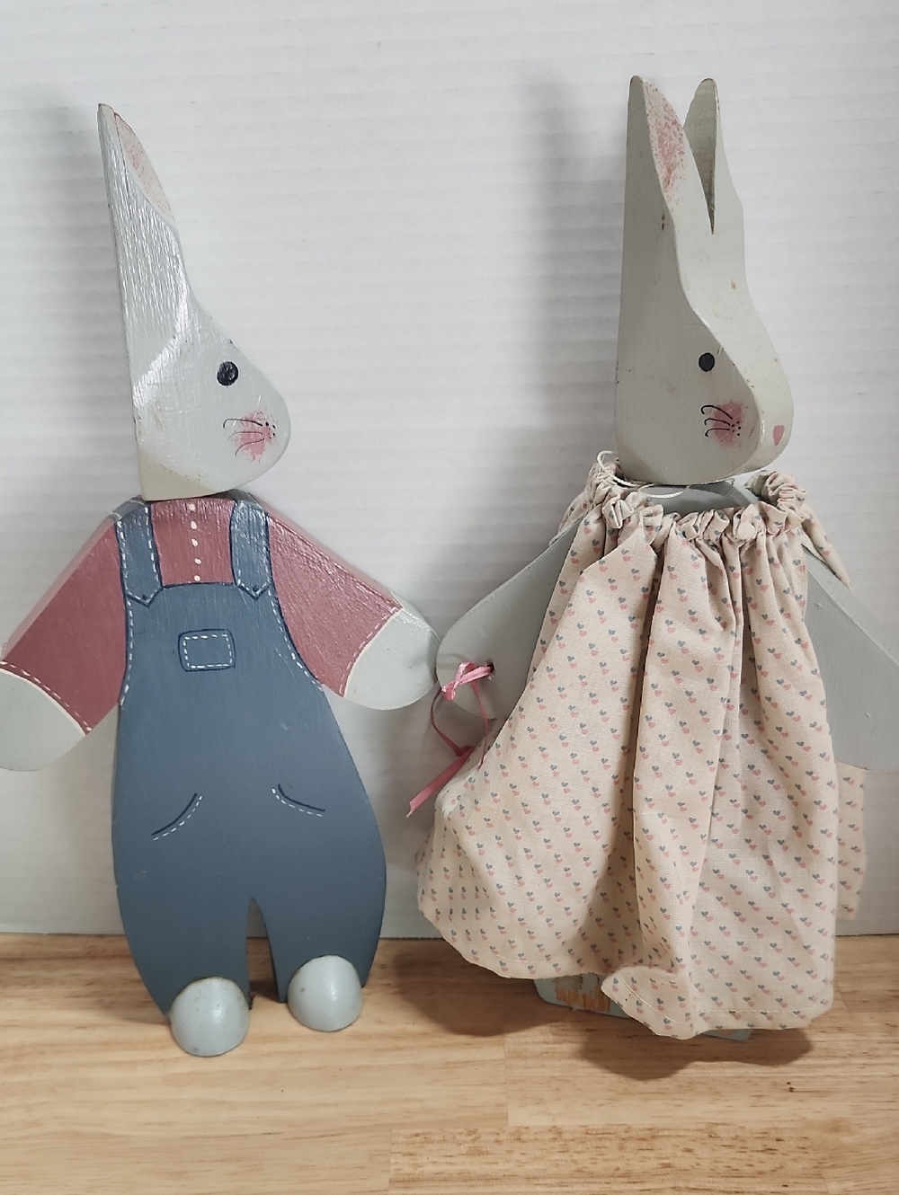 Source Unknown Pink and Blue Wooden Bunny Pair